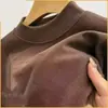 Camiseta Masculina de Camada Base Dupla Face Forrada com Lã, Gola Média Alta, Manga Longa, Moda Íntima Térmica de Inverno com Elasticidade