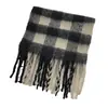 Bufanda de Invierno para Mujer, Chal Versátil, Doble Uso, con Borlas, Cuadros, Doble Cara, Estilo Coreano, Engrosada, Cálida, Imitación Cachemira, Bufanda Larga