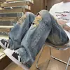 Calça jeans rasgada estilo americano para homens, calça reta fina slim-fit de verão com cintura elástica e design estiloso