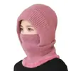 Gorro de una pieza de invierno para mujer para madres de mediana edad y mayores, Gorro de punto grueso con forro de polar, Gorro cálido y a prueba de viento para mujeres mayores que montan en bicicleta