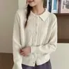 Cárdigan suéter de punto abierto, 100% lana para mujer, estilo minimalista de lujo ligero, nuevo estilo otoño/invierno, con cuello de solapa, prenda de punto exterior
