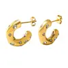 2024 Novo Estilo Brincos de Aço Inoxidável em Forma de C com Zircônia Branca Design de Personalidade Brincos Banhados a Ouro Brincos Femininos Elegantes