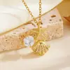 Colar Pingente Estrela do Mar Concha Estrela em Formato de Leque INS com Strass Corrente de Aço Inoxidável 304 PVD À Prova D'água Colorfast para Mulheres