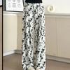 Pantalones de Nuevo Estilo Chino Verano Delgados Casuales 2025 Nuevos Seda de Hielo Pintura de Tinta Estilo Nacional Pantalones de Pierna Ancha