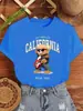 Camiseta Estampada de Oso Guitarra Cuervo Ídolo Letras para Mujer Verano Versátil Cuello Redondo Hip-Hop Manga Corta Mujer