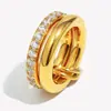 Moda Ins Europea y Americana Nicho Elegante Joyería de Mano de Gama Alta Anillo de Acero Inoxidable Chapado en Oro de 18K Doble Capa con Circonita Incrustada para Mujer