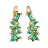 Pendientes Rectangulares de Zirconia Esmeralda Estilo Retro Lujo Ligero, Estilo de Gama Alta de Nicho con Exquisito Diseño Incrustado de Diamantes