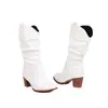 Botas de Cuero de Caña Media y Media Botas Martin Europeas y Americanas Botas Sencillas para Mujer Tacón de Moda 43 Zapatos Mujer 33 Comercio Exterior Botas Gruesas de Otoño e Invierno Blancas