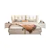Estilo Wabi-sabi Tela Cama Cuero Arte Cama Popular Italiano Negro Crema Estilo Apartamento Pequeño Estilo Escandinavo Cama Puff Cama Doble