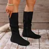 Nueva colección otoño/invierno de botas de gamuza para mujer hasta la pantorrilla con cremalleras laterales, puntera redonda y efecto adelgazante, en estilo europeo y americano