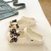 Sandalias Retro Mary Jane para Mujer de Verano EVA Estampado de Leopardo Retro Cadena de Perlas DIY para Exteriores y Viajes Punta Cerrada