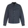 Camisa Jeans de Manga Longa com Bolso para Trabalho Masculina Outono Solta Estilo Streetwear Americano Cor Sólida Versátil Camisa Jaqueta com Lapela