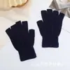 Luvas de inverno de tricô acrílico elástico e flexível, pretas, de meia-mão, sem dedos, para uso em celular
