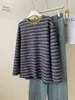Camiseta informal de manga larga a rayas con bloques de color retro japonés para mujer, versión coreana de otoño, top básico suelto y versátil con cuello redondo