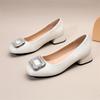 Zapatos de Mujer Primavera 2025 de Seda Punta Cuadrada Nuevo Estilo Chino Versátil Pedrería Tacón Grueso Cómodos Zapatos de Tacón Bajo Modelo Nuevo 2025