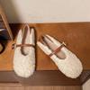 Sapatos Mary Jane Suaves de Linha Única com Sola Rasteira e Forro de Lã, Sapatos Peludos Estilo Fada para Mulheres, Novo Estilo Outono e Inverno 2025