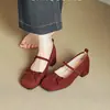 Sapatos Femininos Mary Janes de Salto Bloco Estilo Delicado 2026 Laço Tira Única Bico Baixo Flats Versátil para Encontros Couro Macio Sapatos Femininos