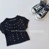 2026 Nova Moda Feminina Slim-Fit Gola Redonda Manga Curta Manga Flare Estilo Coreano Versátil Top para Bebê