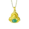 Pingente Cravejado de Calcedônia Verde Gelo Alto Estilo Casal Ágata Dourada Antiga Pingente Cravejado com Diamante Jade Buda Maitreya Venda Quente Transmissão ao Vivo
