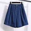 Foto Real de Shorts de Mezclilla para Verano, Tallas Grandes para Mujer, Modernos, de Cintura Alta, Adelgazantes, de Corte A, Pierna Ancha, de Longitud Media, Holgados, Populares en Redes Sociales