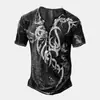 Roupas Masculinas Transfronteiriças Amazon 25 Camisas Henley de Manga Curta Europeias e Americanas Série Halloween Estampada Henley Casual com 7 Botões