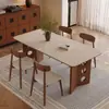 Mesa de Comedor de Pizarra con Madera Maciza y Piedra Travertina, Estilo Vintage, Rectangular, Hecha de Madera Natural, Madera de Fresno Blanco, Color Nogal, Mesa y Sillas de Comedor