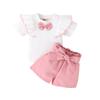 Ropa de Verano 2026 para Niños, Conjunto de Dos Piezas Blanco de Top y Shorts para Bebé Niña, Ropa para Niños, Traje Popular de Manga Corta para Niña