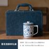 Taza de té de burbujas de oficina de esmalte azul y blanco separación de té de cerámica una taza una lata juego de té de caja de regalo de alta calidad con regalo de mano