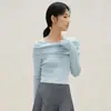 Tricô Branco de Um Ombro para Mulheres no Outono Fino Novo Estilo Ajustado ao Corpo Top de Alta Qualidade Preto Azul Seda de Gelo