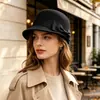 Sombrero de lana ecuestre para mujer de otoño e invierno, gorra vintage británica con lazo, sombrero de fieltro de moda francesa, fedora elegante