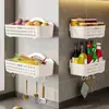 Estante de Almacenamiento Cocina Multifuncional Montado en Pared Plástico Sin Taladro Gran Capacidad Estante para el Hogar Baño Cesta Colgante