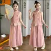 Conjunto de Chaleco Jacquard Estilo Chino Tradicional para Niñas 2026 Verano Nuevo Traje Tang Hanfu Estilo Antiguo Infantil Conjunto de Dos Piezas