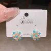 Pendientes de Botón Nuevos de Verano Lujo Ligero Flor de Camelia Perla Aguja de Plata de Ley Turquesa Nicho Exquisitos Pendientes Retro Accesorios para Orejas
