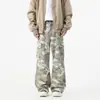 2025 Pantalones Cargo Rectos de Pierna Ancha Lavados Usados Holgados de Paracaidista Camuflaje Jumpsuits Casuales para Hombres y Mujeres