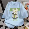 Camiseta de Manga Corta Oversize de Peso Pesado para Pareja Verano 2025 Estampado de Personaje de Dibujos Animados Top Holgado Versátil de Moda