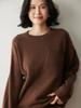 Suéter de Cachemira para Mujer 2025 Otoño e Invierno Nuevo Cuello Redondo Bolsillo Oblicuo Camisa Básica Estilo Suave Color Sólido Suéter Pulóver Corto