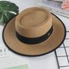 Chapéu de palha chapéu de sol feminino simples letras planas top elegante chapéu branco chapéu de férias à beira-mar de proteção solar britânica feminina moda
