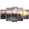 Paisaje de Ciudad al Atardecer Pintura Colgante Simple de Madera Maciza de Cinco Partes Dormitorio Sala de Estar Pintura Decorativa para Sofá Mural Venta Directa de Fábrica