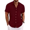 Camisas de Algodón y Lino para Hombre Europeas y Americanas Transfronterizas de Manga Corta Casual Populares Amazon Holgadas Transpirables Jacquard Aliexpress