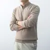Suéter casual simple de punto para hombre para otoño e invierno, con cremallera, moda casual, engrosado, forrado de polar, manga larga