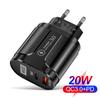 Cargador de teléfono móvil de carga rápida dual PD + QC3.0 de 20 W pd20W qc3.0, carga de viaje europea, americana y británica al por mayor