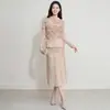 Conjunto Pleatado de Lujo Ligero Issey Miyake con Flores Tridimensionales y Cuello Alto, con Falda Midi Pleatada de Manga Larga para el Trabajo y Fiestas, Adecuado para Mujeres Petites