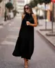 Vestido Casual de Dos Colores sin Mangas para Mujer, Suave, Plisado, Nuevo, Cuello Redondo, Moda, Estilo Caliente, Estación Independiente, Ropa para Mujer Euroasiática