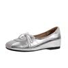 Zapatos Franceses Plateados para Mujer con Faldas, Nuevos Zapatos de Ballet Casuales con Cordones Otoño 2025, Zapatos Mary Jane