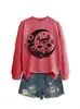 Amazon eBay sitio independiente moda versátil elegante mujer luna hongo flor mariposa cuello redondo manga larga sudadera