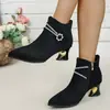 Botas de Moda de Tacón Alto para Mujer con Punta Afilada Mate, Botines de Tacón Grueso, Botines Cortos de Moda Nuevos Otoño 2026