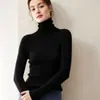 Outono/Inverno 2026 Novidade Tricô de Caxemira Feminino Gola Alta Modelagem Justa Camada Base Manga Longa Suéter Pulôver Camada Base