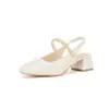 Sapatos de Salto Alto Jingang My4529 com Bico Fechado e Costas Abertas para Mulheres Temporada Primavera e Outono 2026 Salto Bloco Couro Envernizado Versátil Sexy Sapatos de Salto Único para Mulheres