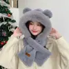 Inverno Novo Chapéu e Cachecol de Capivara Urso Conjunto de Peça Única Duas Peças Feminino Vento Prova Forrado com Fleece Quente Chapéu de Pelúcia
