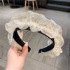 Pequeno estilo Chanel, simples, elegante, franja elegante, plissada, ultra-larga, organza, arco de cabelo, babado, malha, cabelo prensado, faixa de cabeça larga